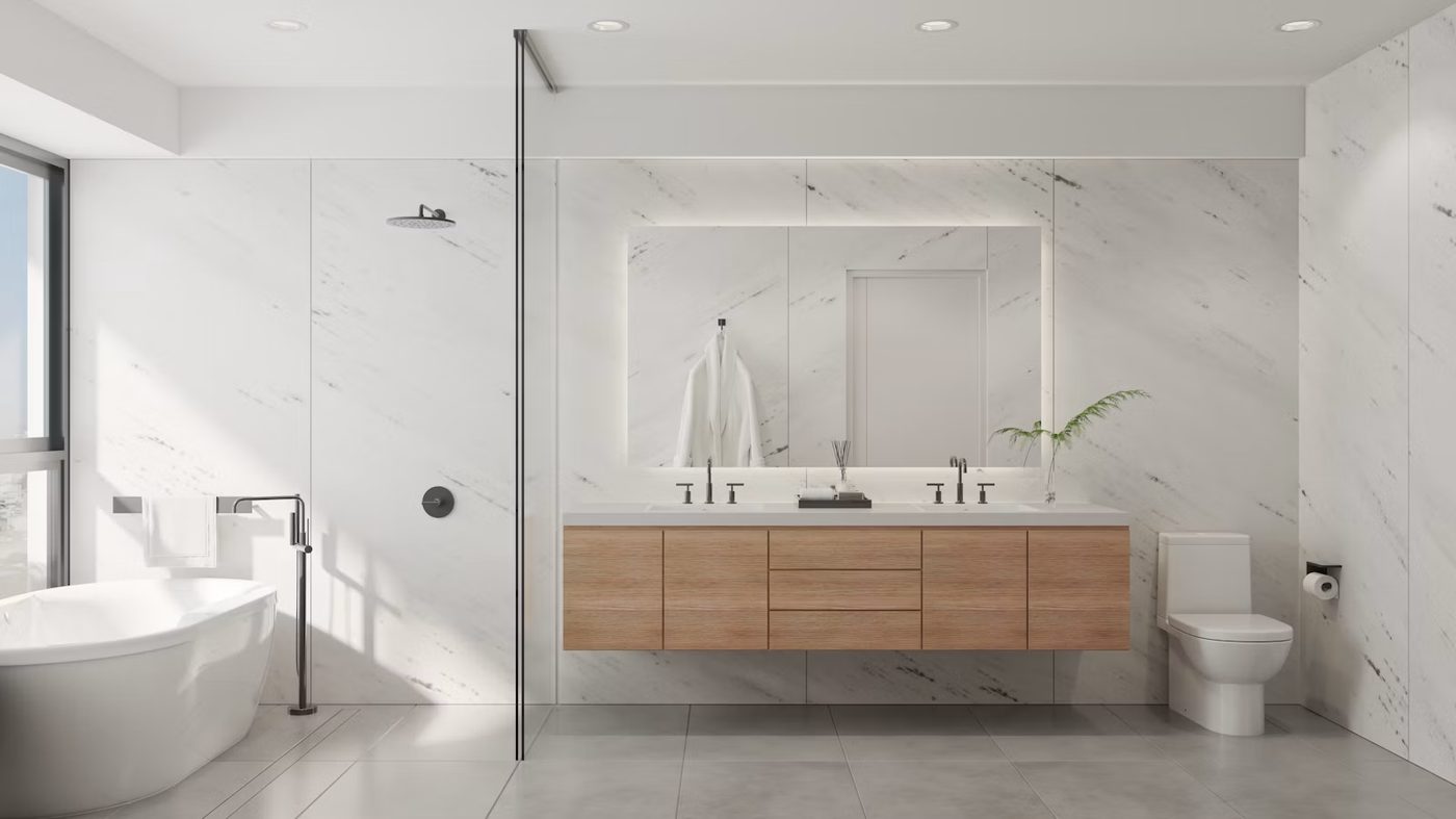 Modern saniertes Badezimmer mit begehbarer Dusche